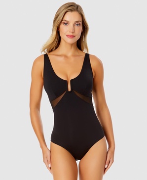 Women's U-Ring Mesh-Inset One-Piece Swimsuit