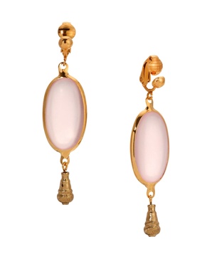 Gold-Tone Glass Oval Clip Earrings