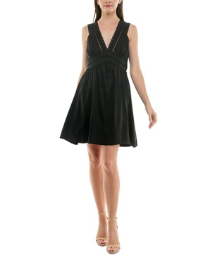 Women's Deep V-Neck Ladder-Trim Fit & Flare Dress