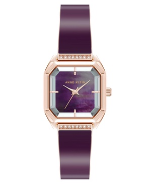 Women's Quartz Premium Crystal Burgundy Enamel and Rose Gold-Tone Alloy Metal Bangle Watch, 23mm