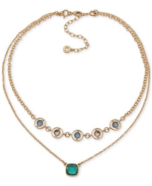 2-Pc. Gold-Tone Multi-Stone Crystal Pendant Necklace, 16" + 3" extender