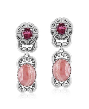 Sterling Silver Rhodochrosite Red Garnet Desert Bloom Dangle Earrings