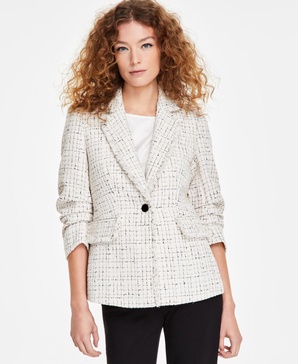 Women's Tweed Fringe Scrunch-Sleeve Blazer