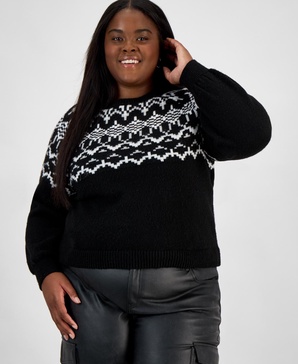 Trendy Plus Size Fair Isle Crewneck Sweater, Exclusively at Macy's