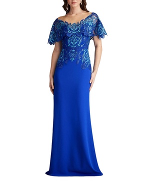 Deming Ruffled Sleeve Illusion Gown