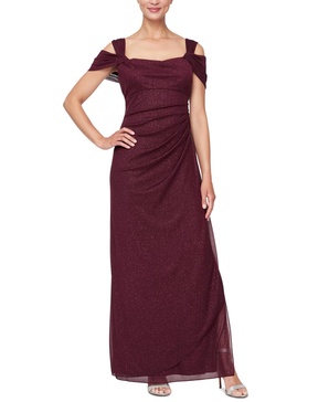 Cold-Shoulder Draped Metallic Gown