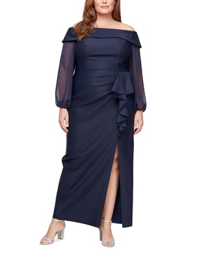 Plus Size Off-The-Shoulder Ruffle Gown