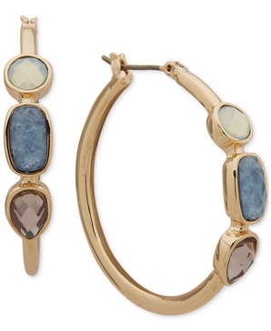 Gold-Tone Multi-Stone Hoop Earrings