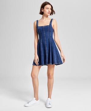 Women's Cotton Denim Fit & Flare Dress, Exclusively at Macy's