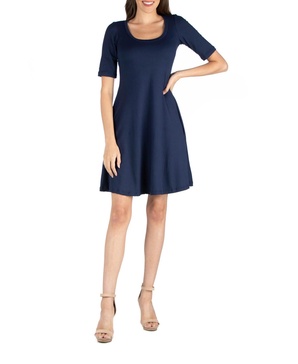 Women's A-Line Dress with Elbow Length Sleeves