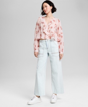 Women's High-Rise Wide-Leg Raw-Hem Jeans, Exclusively at Macy's