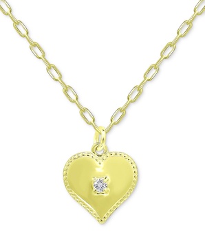Cubic Zirconia Polished Heart Paperclip Link Pendant Necklace, 16" + 2" extender, Created for Macy's
