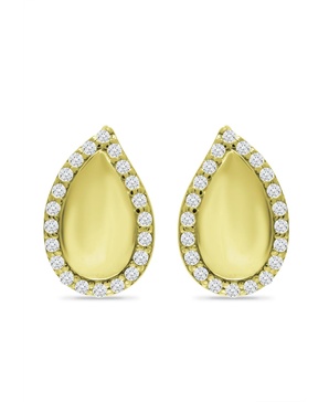 Cubic Zirconia Teardrop Huggie Hoop Earrings, Sterling Silver or 18K Gold over Silver
