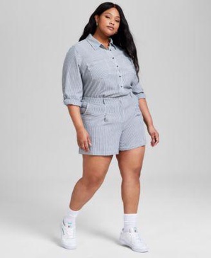 Trendy Plus Size Striped Button-Front Shirt & Striped Shorts, Exclusively at Macy's