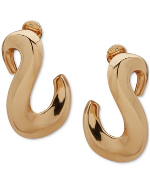 Gold-Tone Twisted Puffy Clip-On Drop Earrings
