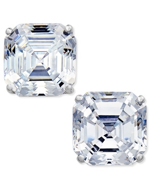 Cubic Zirconia Asscher Stud Earrings in 14k White Gold, Created for Macy's