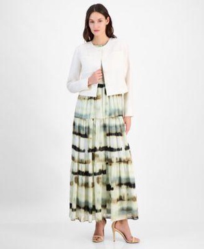 Women's Printed Smocked-Bodice Tiered Maxi Dress & Collarless Button-Front Jacket