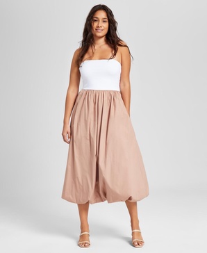 Women's Strapless Mixed Media Bubble-Hem Midi Dress, Exclusively at Macy's