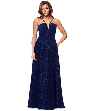 Women's Sequined Plunge-Neck Sleeveless Gown