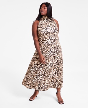Trendy Plus Size Cheetah-Print Mock Neck Sleeveless Dress, Exclusively at Macy's 
