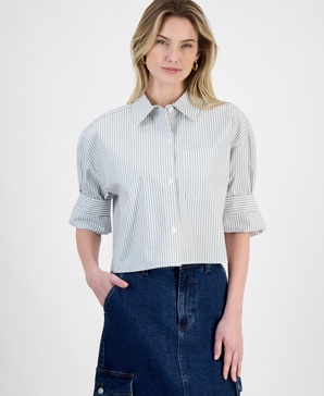 Women's Cotton Relaxed-Fit Striped Shirt, Regular & Petites