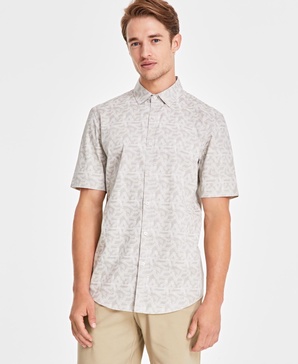 Men's Distressed Geometric Print Short-Sleeve Button-Down Shirt, Created for Macy's