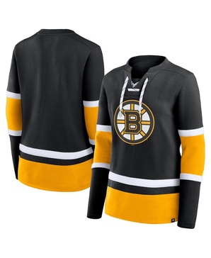 Women's Black Boston Bruins Prime Time Lace-Up Long Sleeve T-Shirt