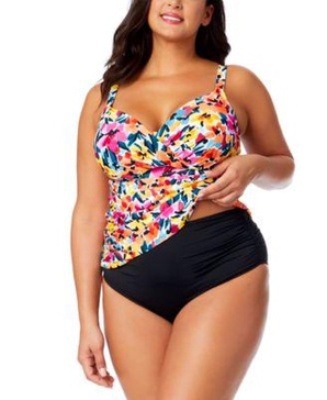 Plus Size Floral-Print Surplice Underwire Tankini Top & Bottoms 
