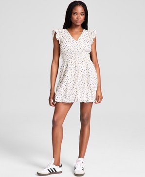 Women's Floral Cotton Bubble-Hem Mini Dress, Exclusively at Macy's