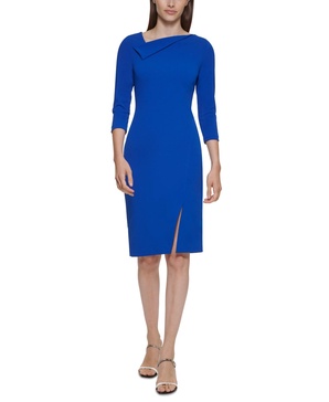 Women's Foldover-Neck Front-Slit Sheath Dress