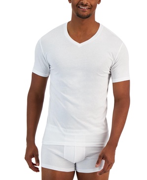 Men's 4-Pk. Slim-Fit Solid V-Neck Cotton Undershirts,  Created for Macy's 