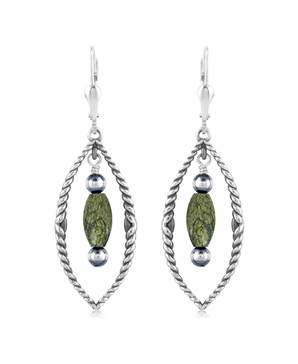 Sterling Silver Marquise Green Serpentine Dangle Earrings