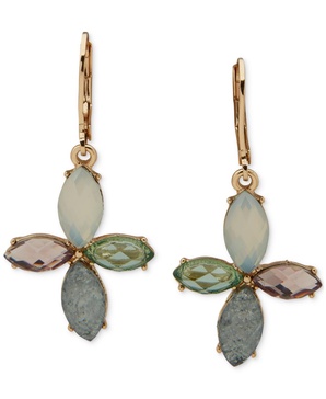 Gold-Tone Multi-Stone Flower Drop Earrings