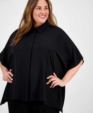 Plus Size Dolman-Sleeve Vented-Hem Blouse