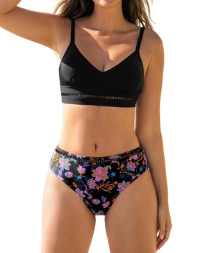 Women's V Neck Crisscross Back Self Tie Ladder Trim Bikini Sets