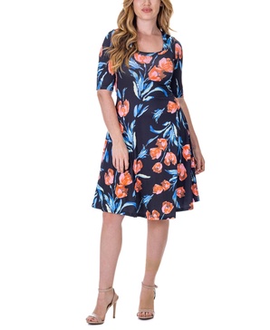 Print Knee Length Elbow Sleeve Dress