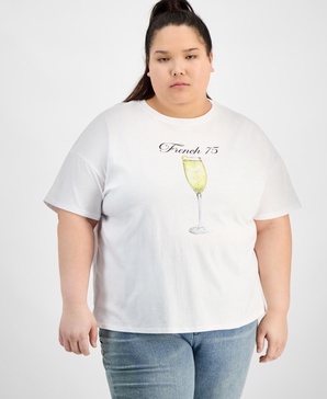 Trendy Plus Size Cotton French 75 Graphic Tee, Exclusively at Macy's