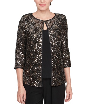 Petite Sequinned Flyaway 3/4-Sleeve Top