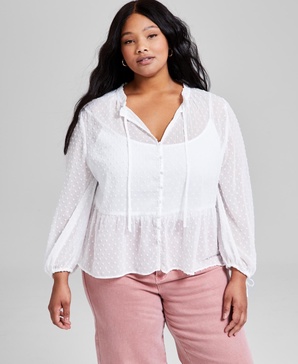 Trendy Plus Size Clip-Dot Button-Front Top, Exclusively at Macy's