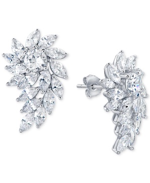 Cubic Zirconia Cluster Drop Earrings in Sterling Silver