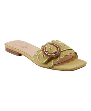 Women's Silla Scallop Edge Buckle Slip On Flat Sandals