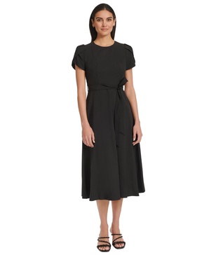 Women's Tulip-Sleeve Tie-Waist A-Line Dress