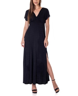 Flutter Sleeve Metallic Knit Maxi Dress