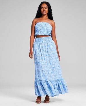 Women's Cotton Ruffled Smocked Maxi Skirt