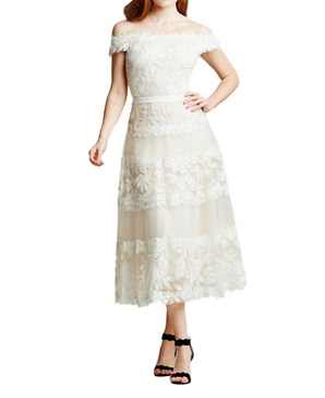 Adriane Floral Embroidered Tea-Length Dress