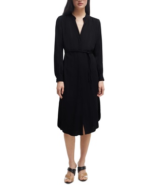 Women's Collarless V Neckline Belted Dress