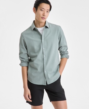 Men's Elevated Puckered Long Sleeve Button-Front Shirt, Exclusively at Macy's