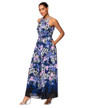 Petite Printed Halter Sleeveless Wide-Leg Jumpsuit