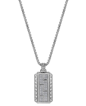 Men's Cubic Zirconia Zigzag Cluster Dog Tag 24" Pendant Necklace