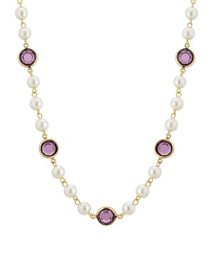 Gold-Tone Imitation Pearl with Purple Channels 16" Adjustable Necklace